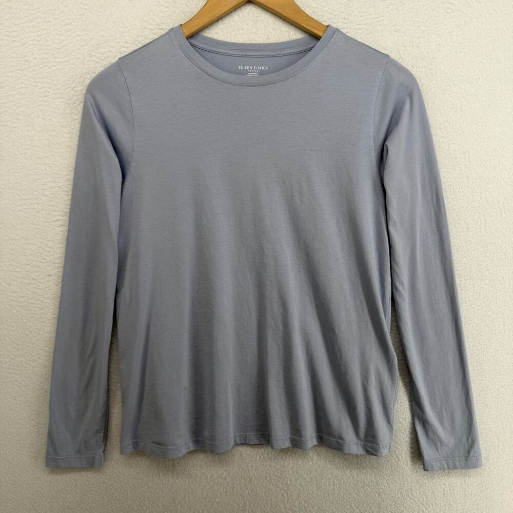 EILEEN FISHER Top PS Organic Pima Cotton Jersey Crew Neck Long Sleeve Blue